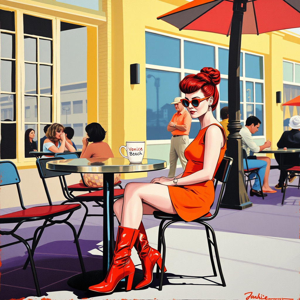 Flamboyant 1960s Woman at Venice Beach Café