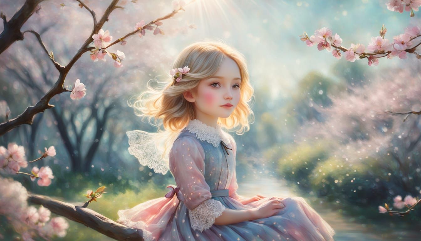 Whimsical Impressionist Portrait of a Little Blonde Girl