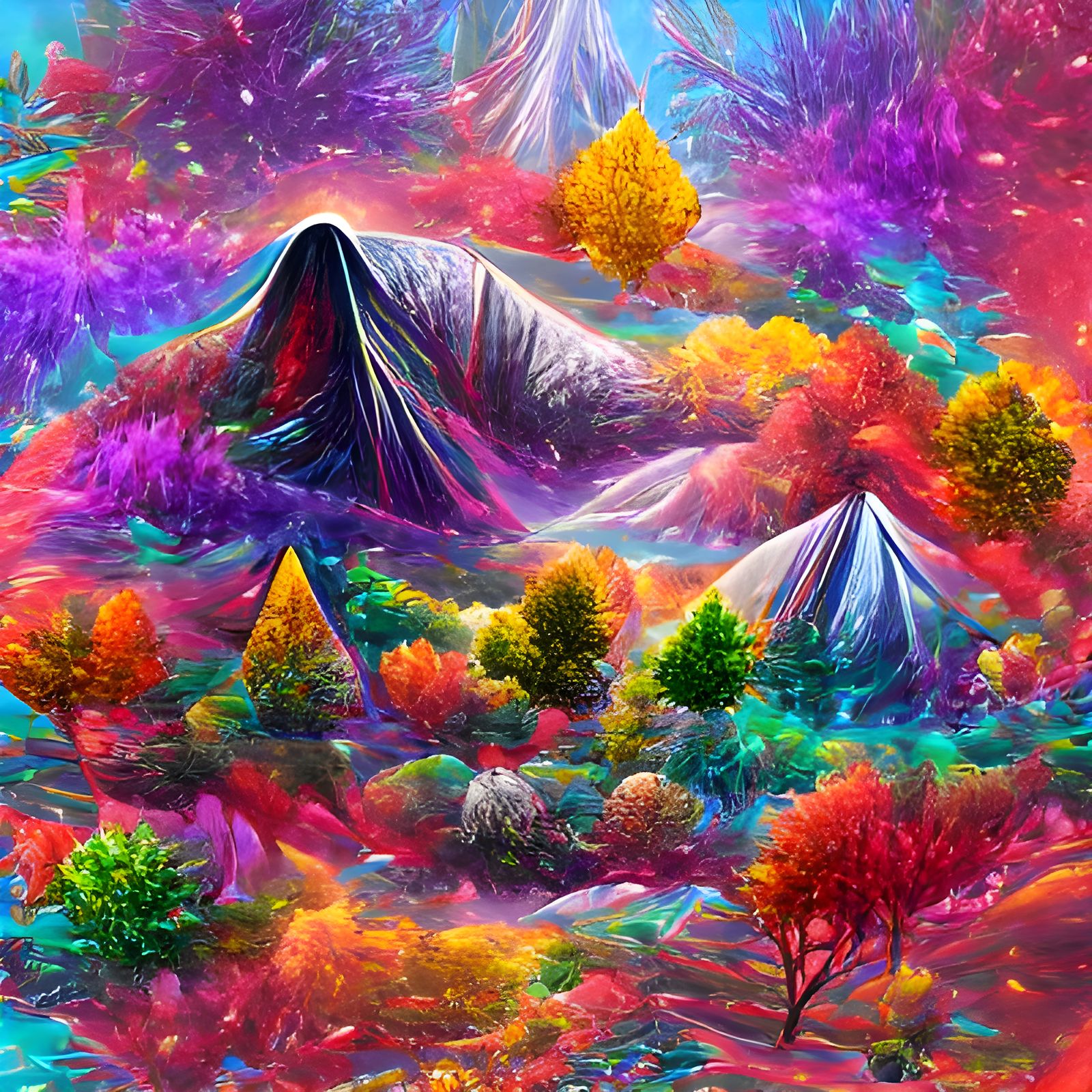 Colorful Mountain Landscape in Cosmic Astral Style