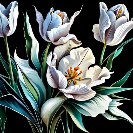 White Tulips with Impasto and Fractal Accents