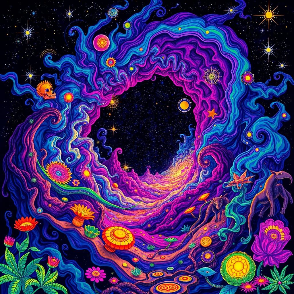 Cosmic Portal with Bioluminescent Life in Hallucinatory Styl...