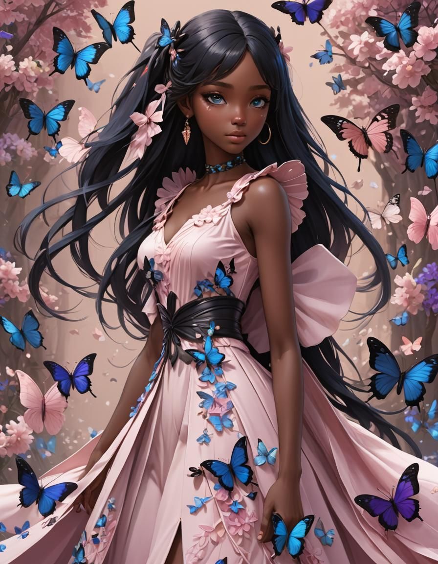 Anime Girl in Butterfly Dress, 3D Anime Art