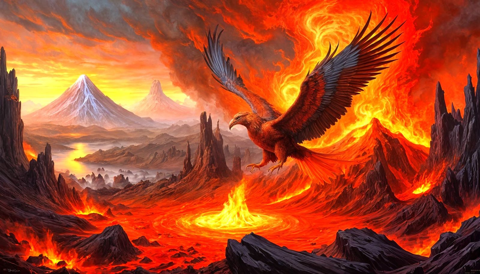 Majestic Phoenix Rising from a Volcano in Hyperrealism