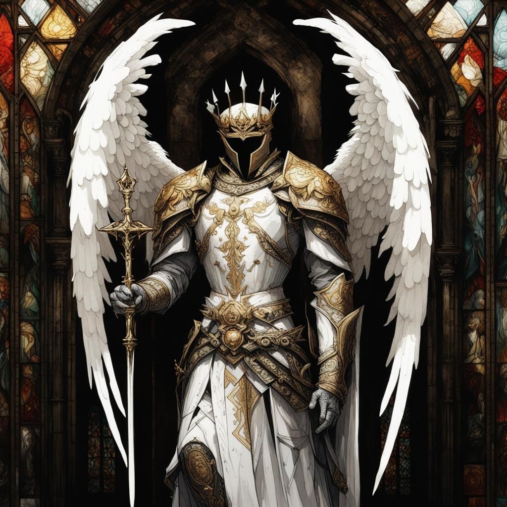 Gothic Angel Knight in White Armor