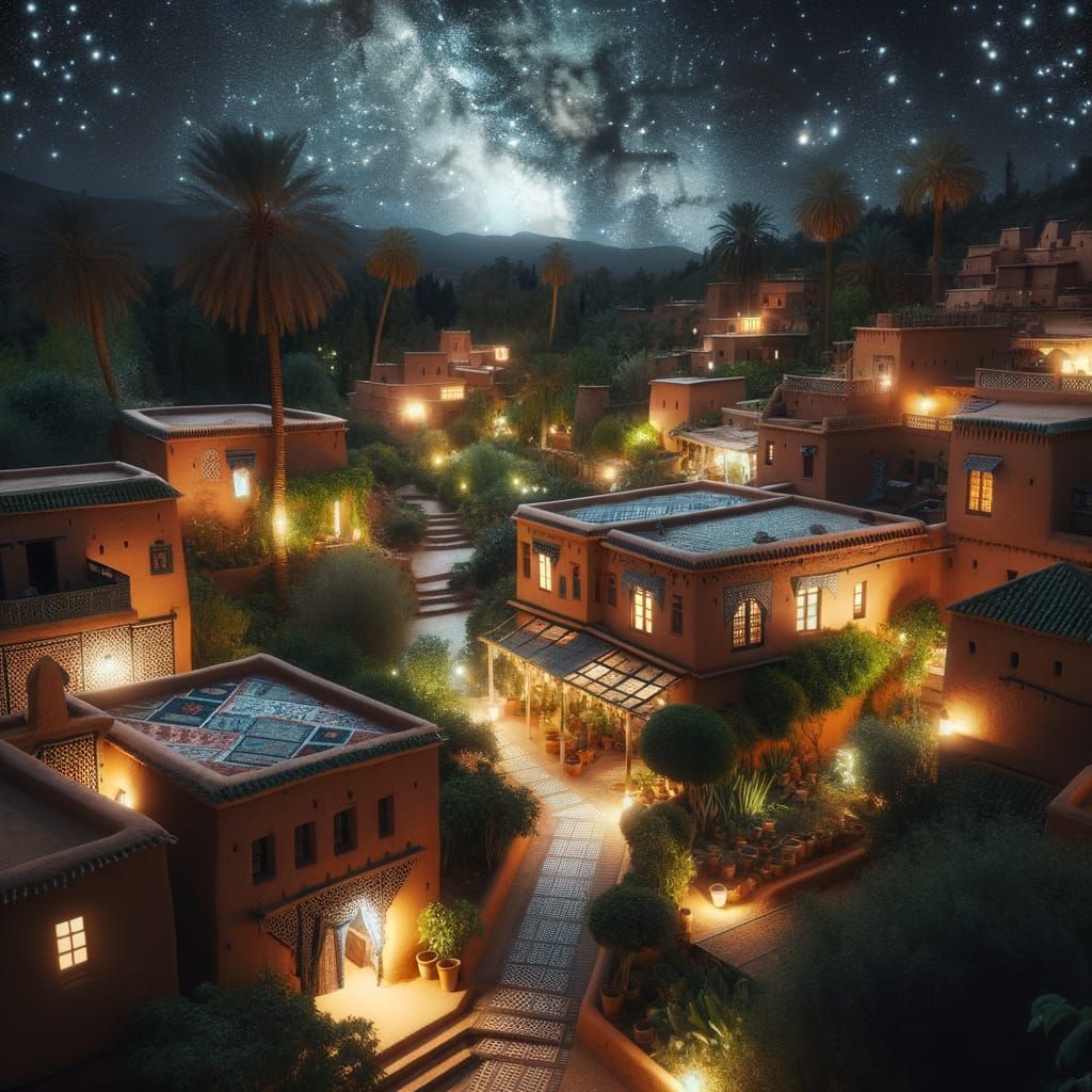 Starlit Moroccan Village: A Celestial Glow