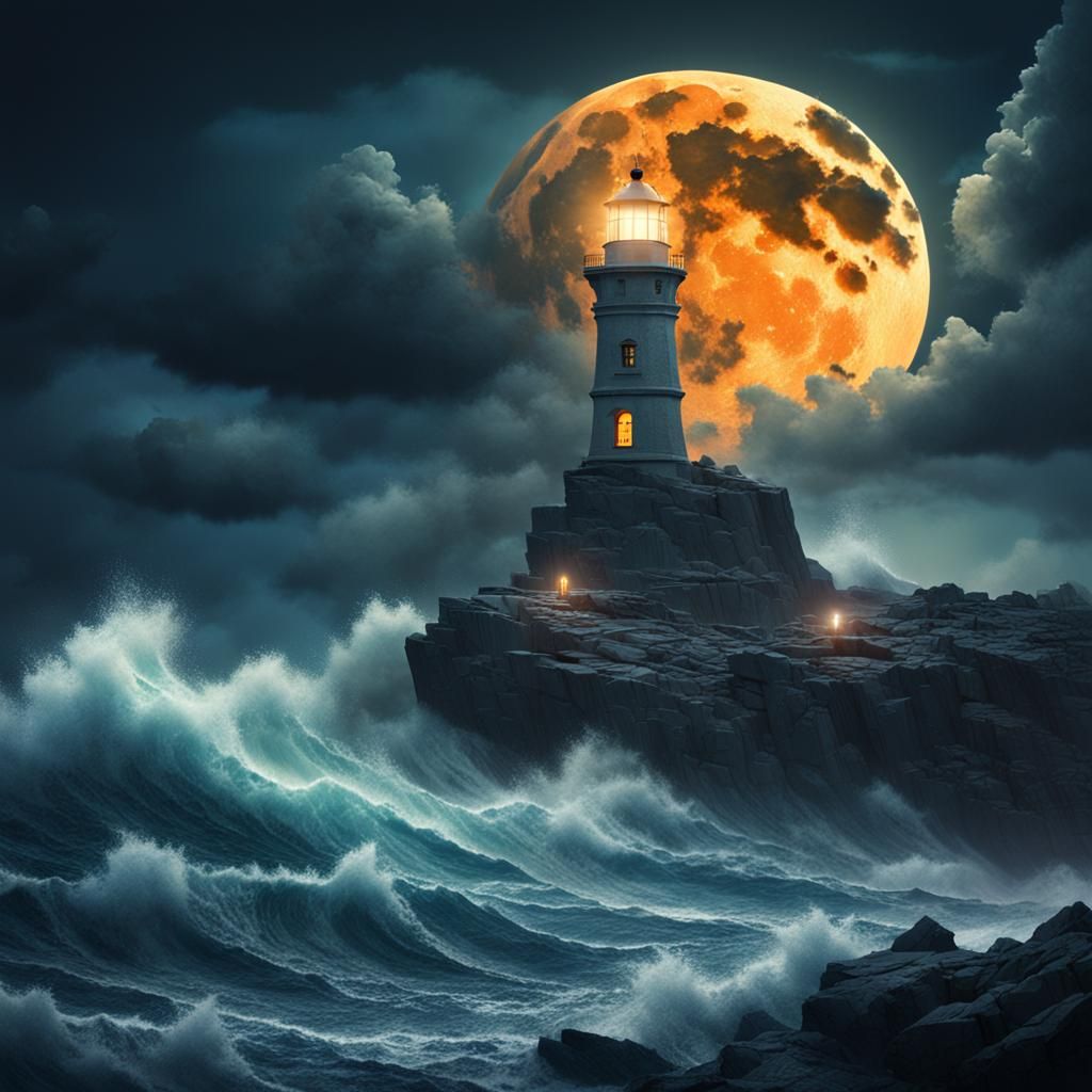 Lighthouse in Stormy Sea: Digital Matte Painting