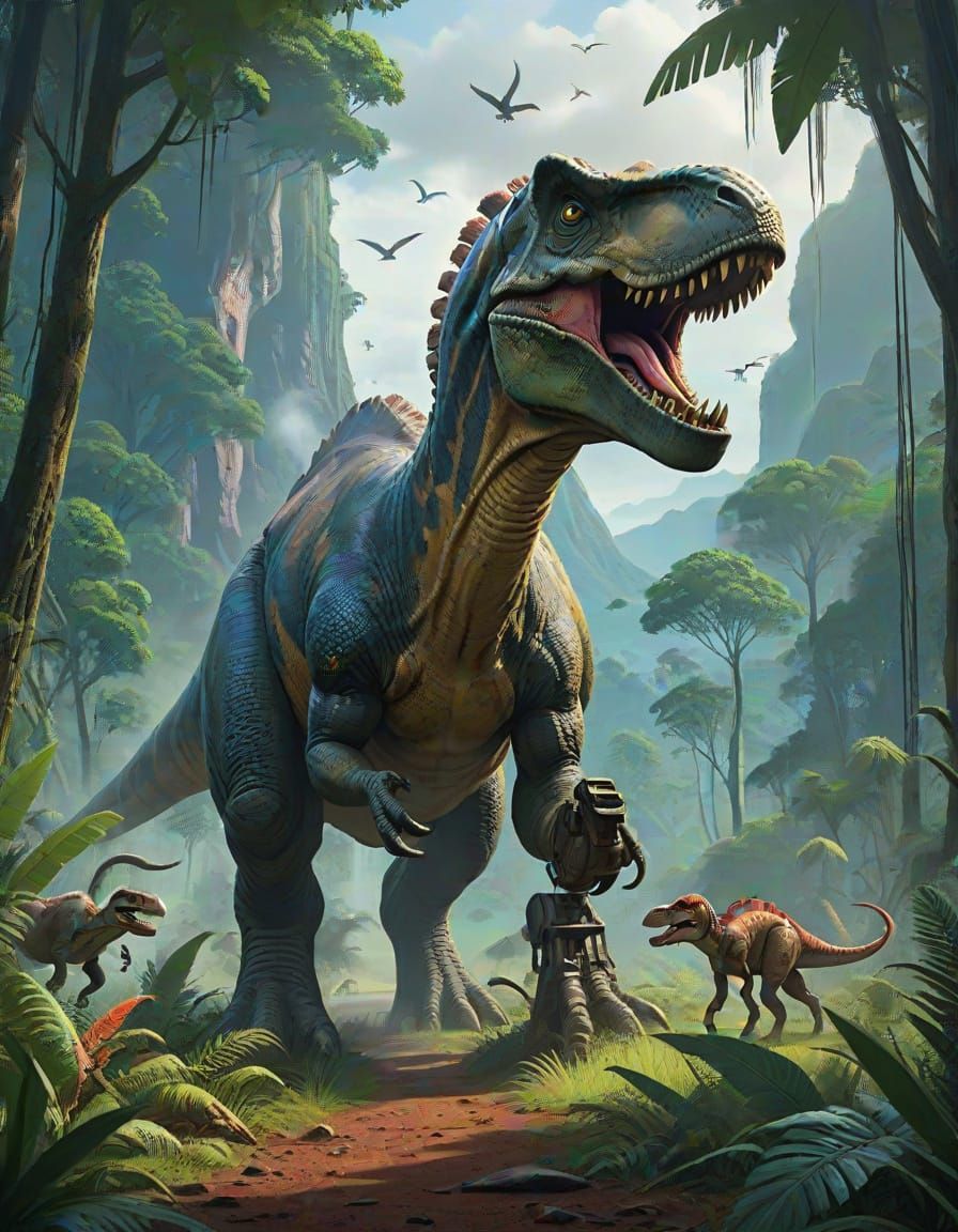 Dinosaur Roaming in Lush Jurassic World