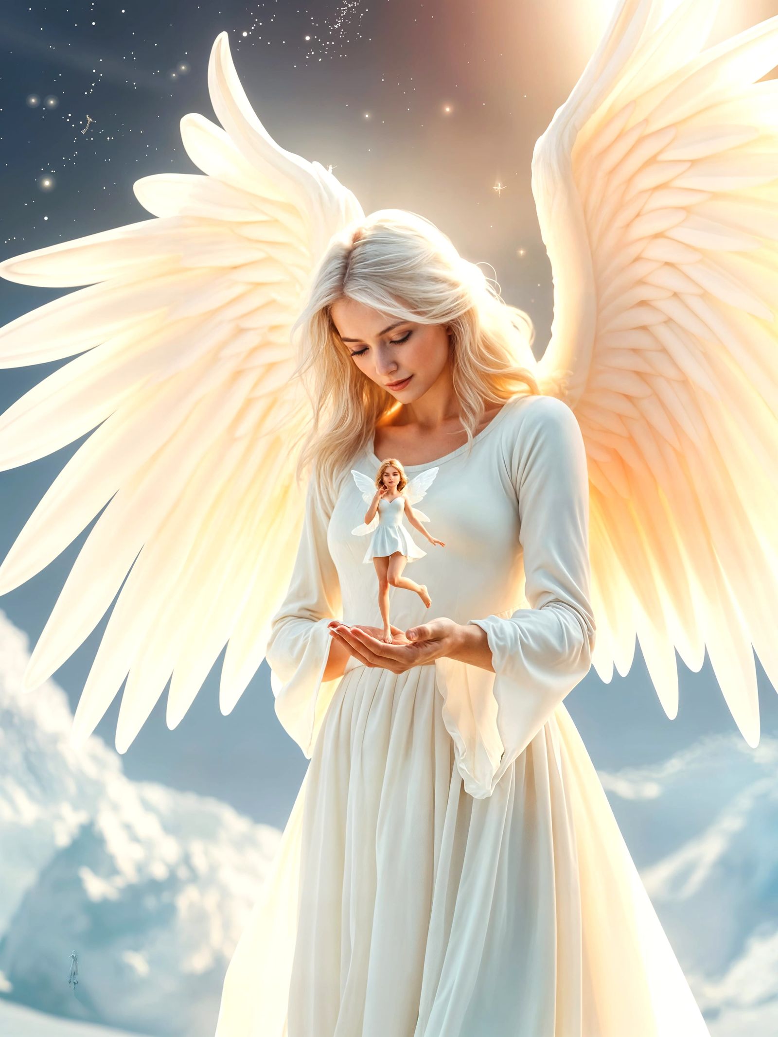 Glowing Angel in Ethereal Celestial Realm