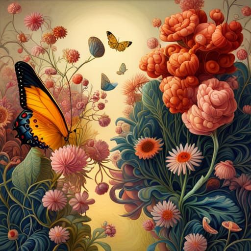 Botanical Butterfly Print in Hyperrealist Style