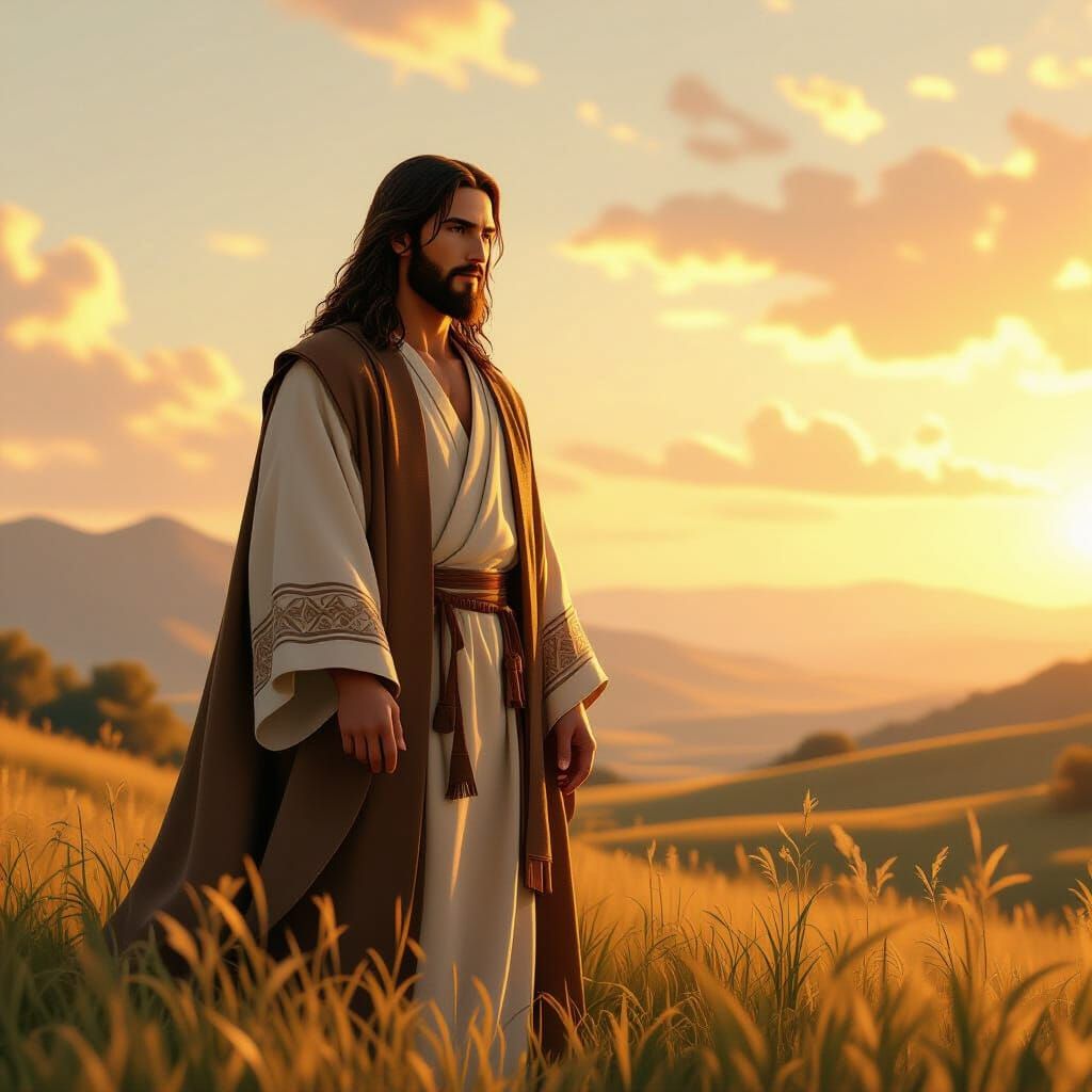Jesus Christ in Serene Landscape, Digital Art