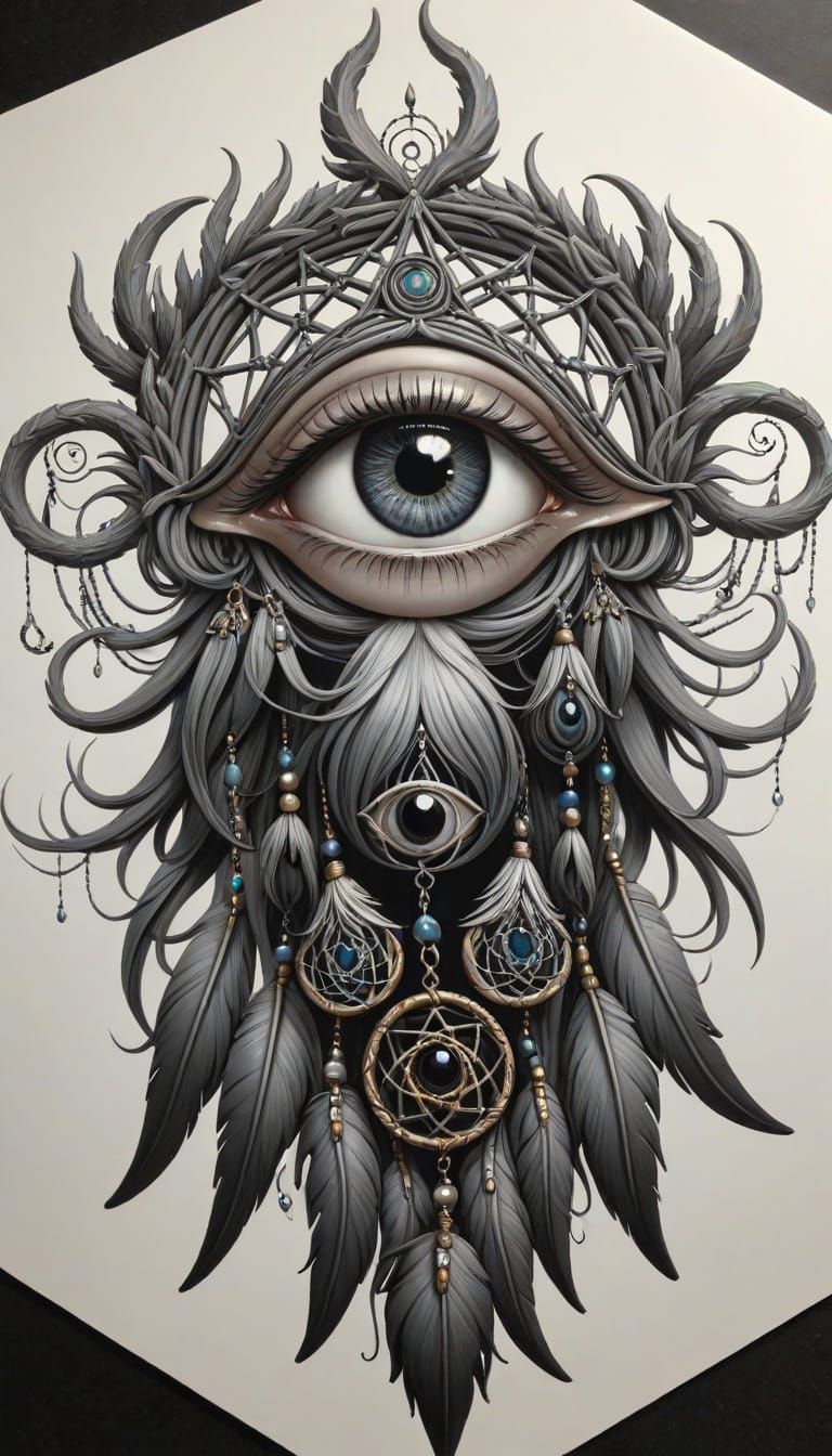 Surreal Lady Drow Elf Goddess with Chibi All-Seeing Eye Drea...