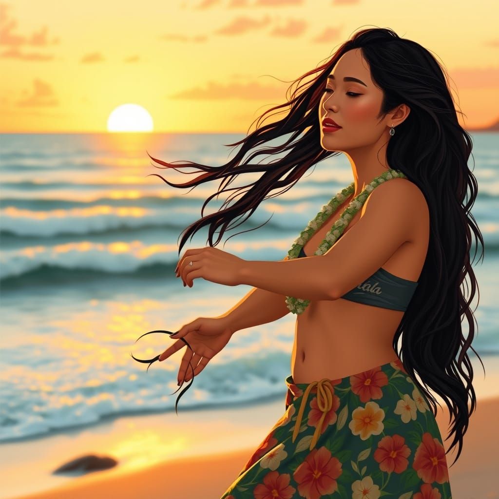 Serenely Embracing Nature as a Hawaiian Hula Dancer