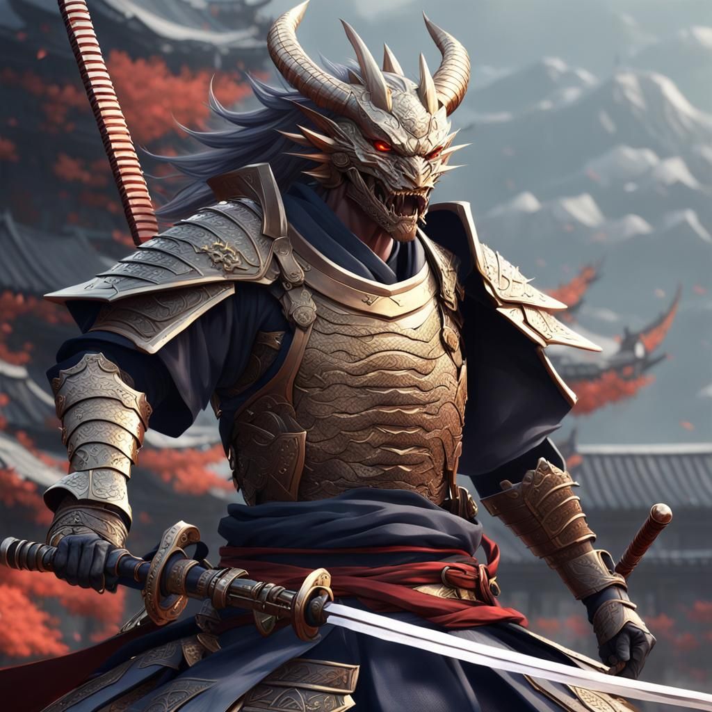 Detailed 3D Anime Art of Dragon Samurai