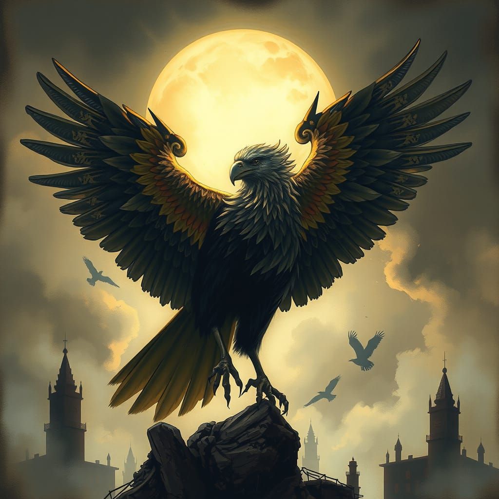 Hopeful Bird in War-Torn City: Painterly Expression