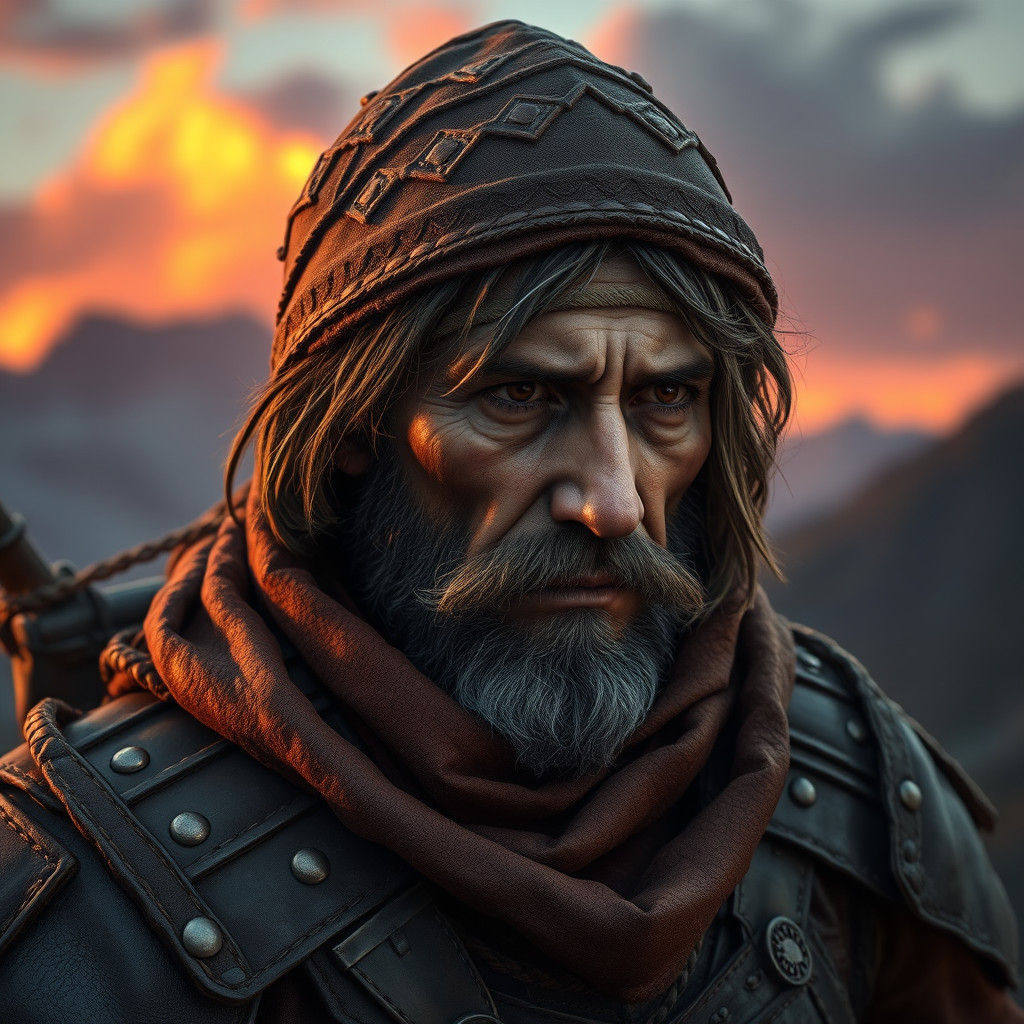 Weary Traveler in Leather Armor, Digital Art