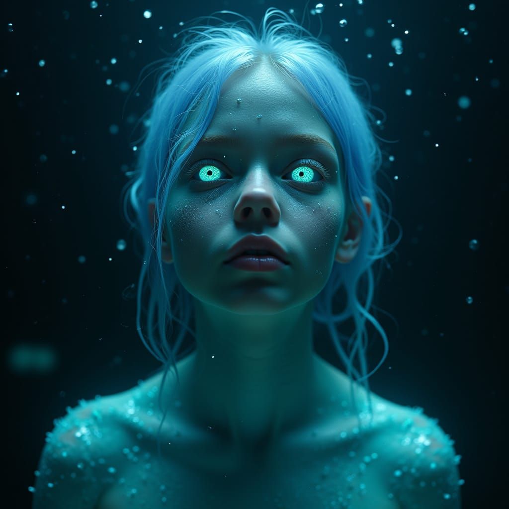 Futuristic Girl in Aquatic Stillness