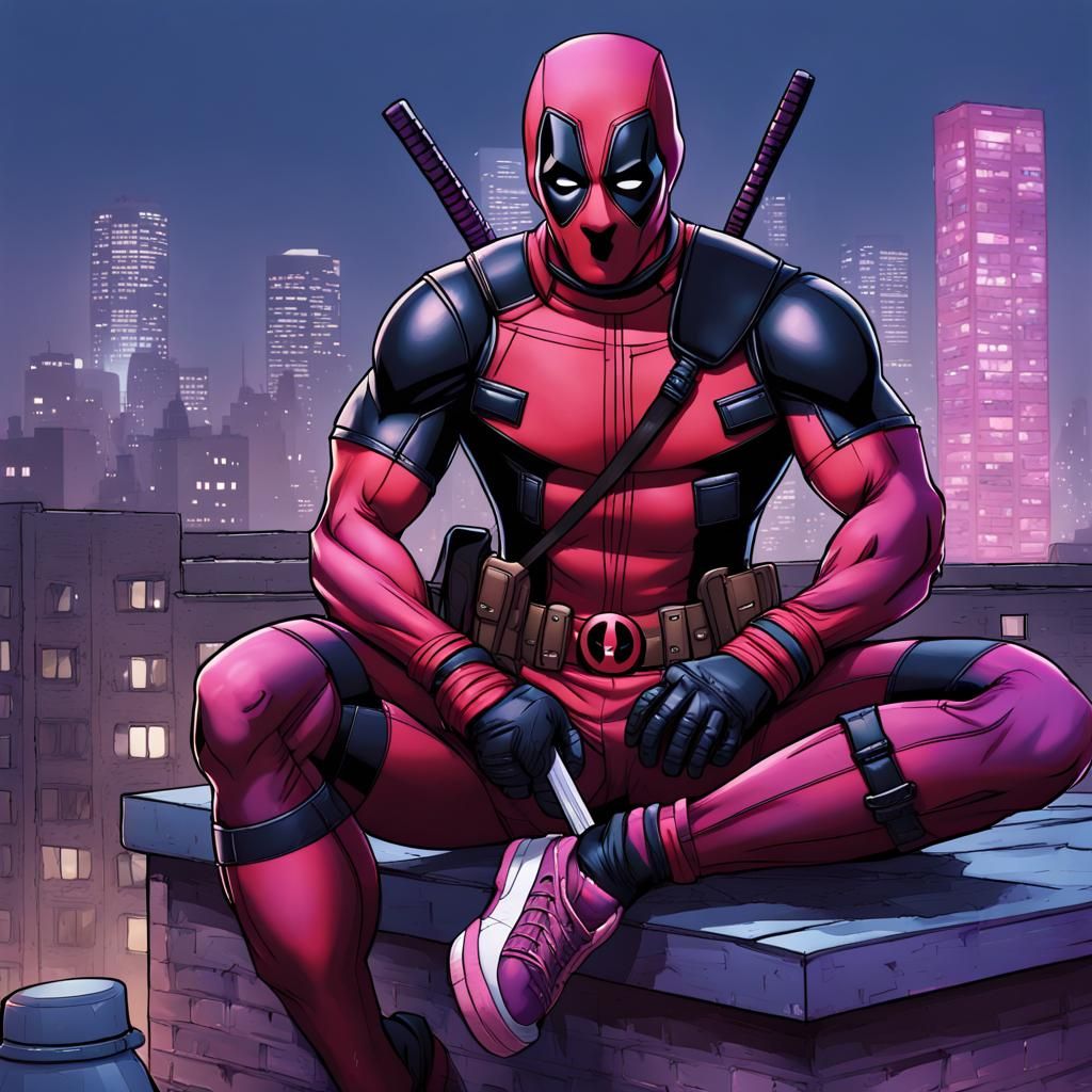 Scarred Deadpool Variant on Rooftop, Digital Matte Painting
