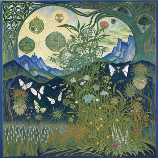 Vibrant Spring Landscape with Flying Creatures in Hyperdetai...