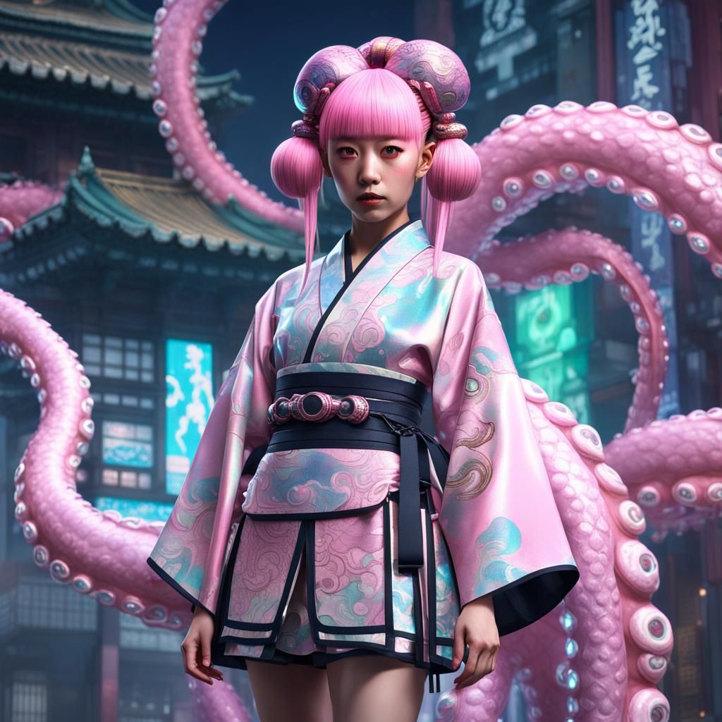 Futuristic Harajuku Girl with Octopus Tentacles