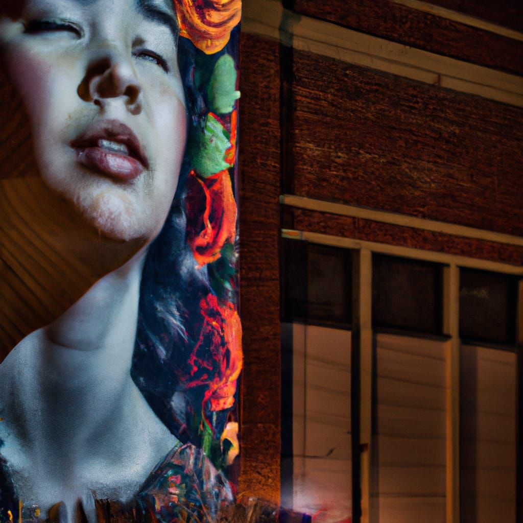 Surreal Mural: Woman Reaches for Painted Hand