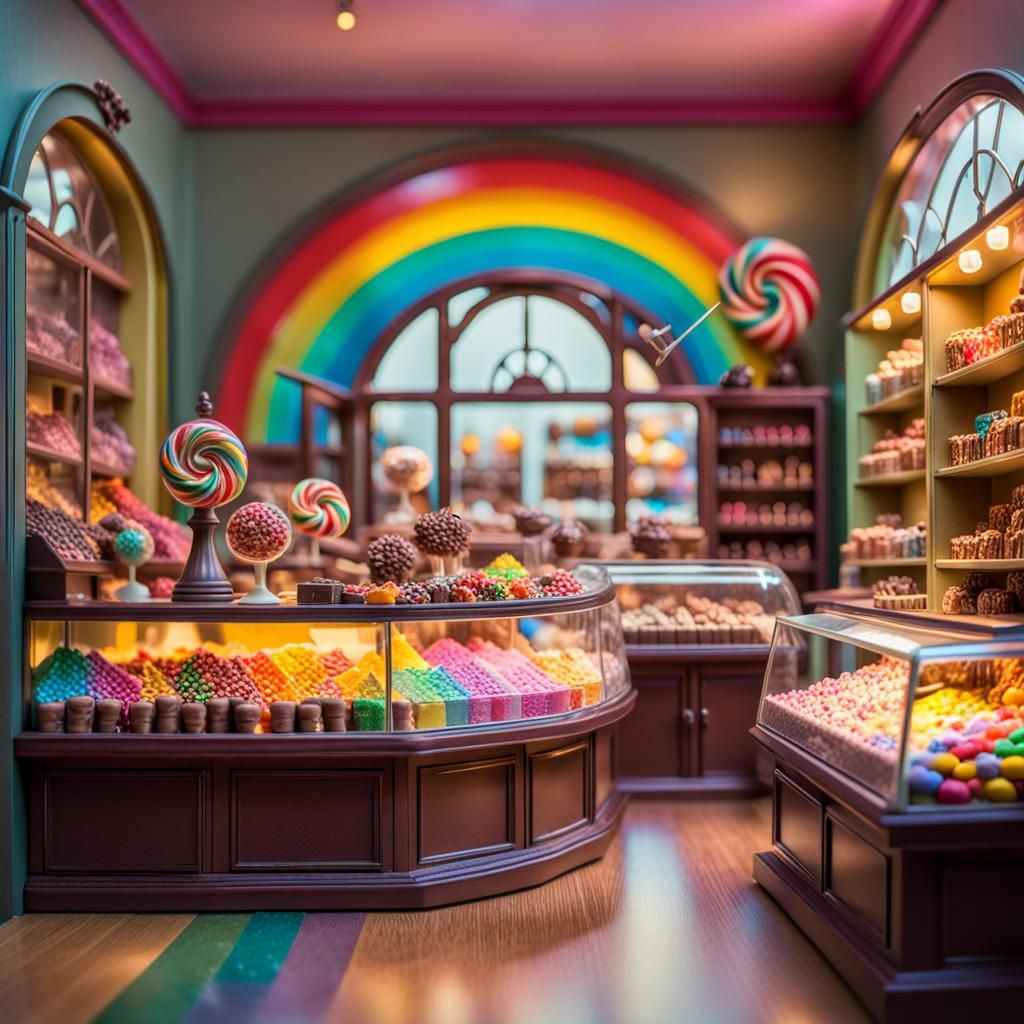 Vibrant Candy Shop in Liminal Space: Macro Diorama