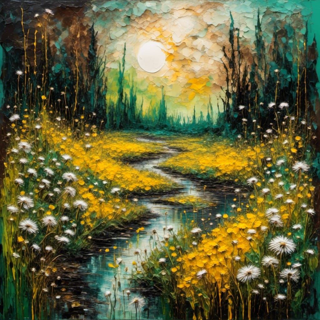 Enchanted Meadow: High Gothic Impasto Oil Painting