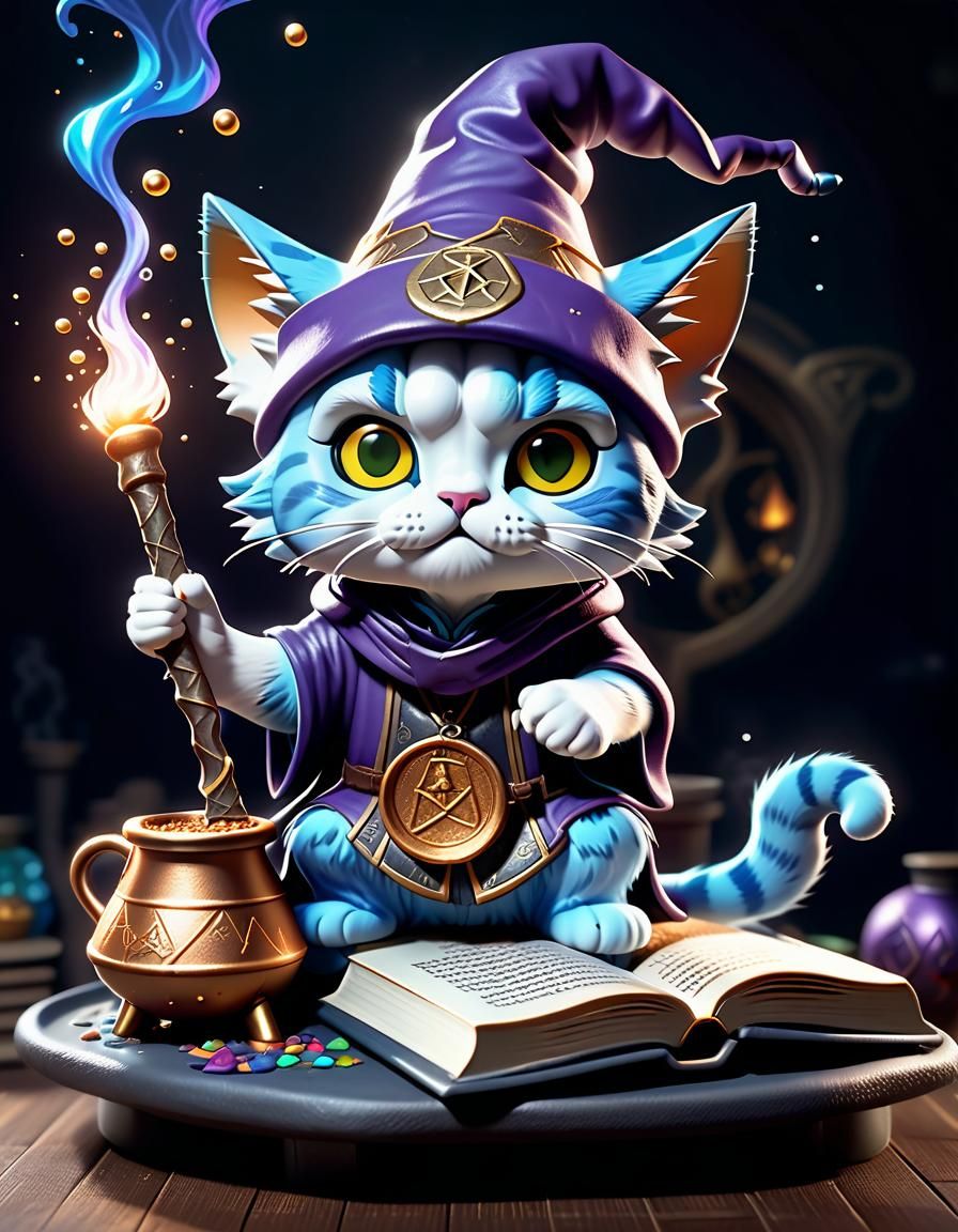 Small cat in a wizard's hat