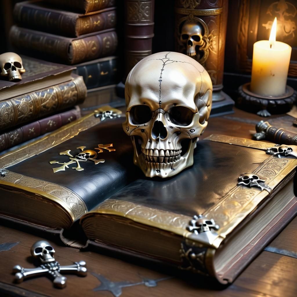 Macabre Book of Spells in Illuminated Manuscript Style