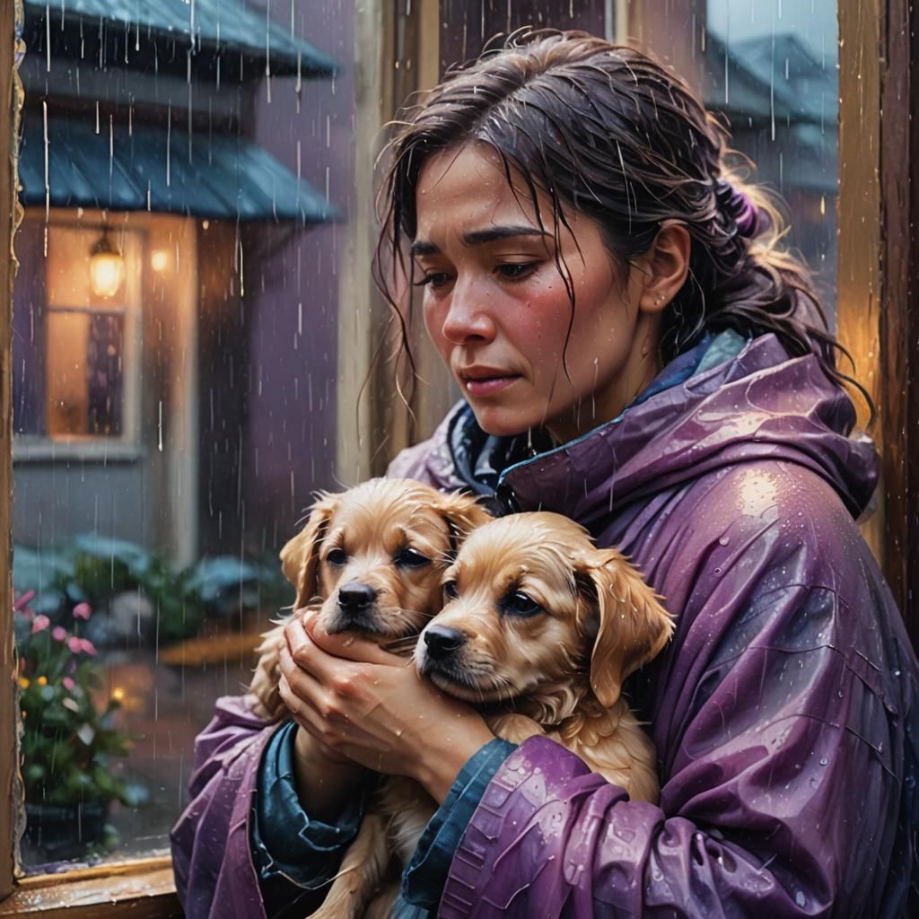 Woman and Puppy in Cozy Fantasy Painting