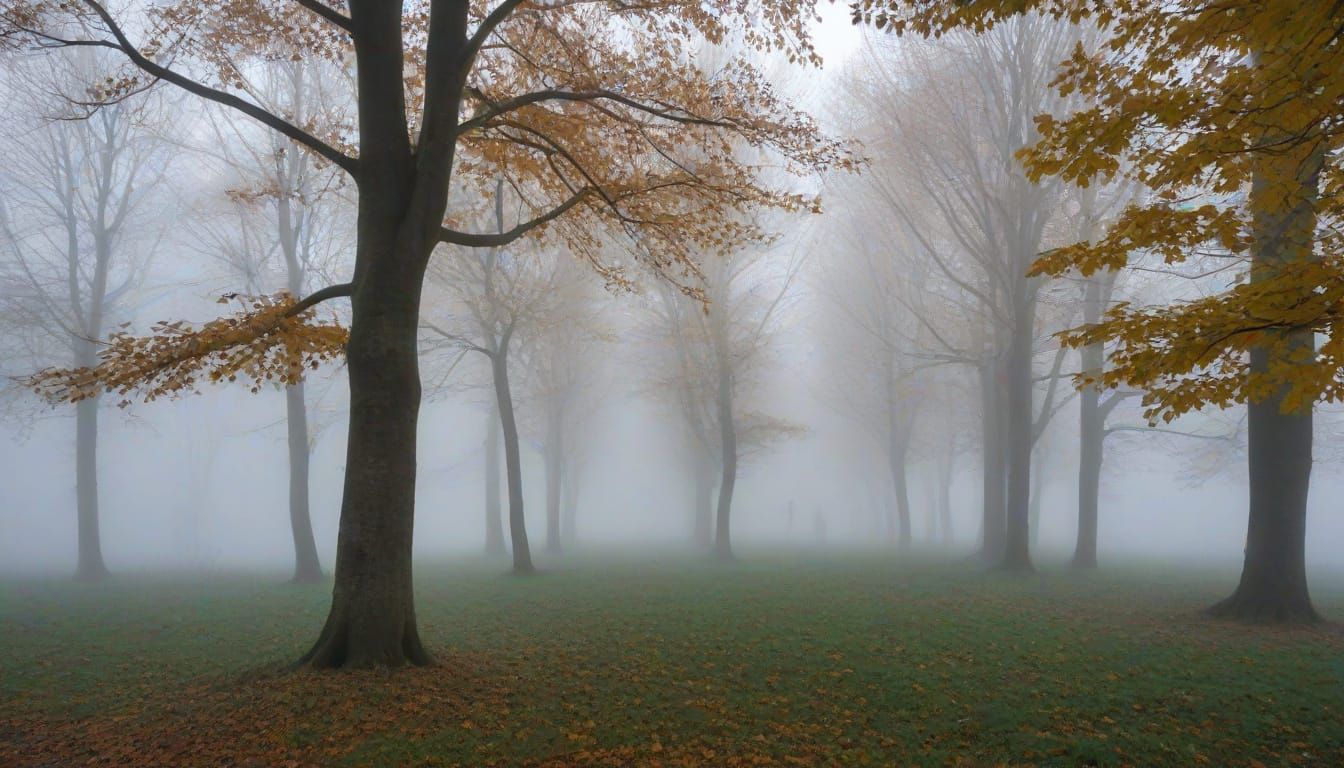 Matin d'automne, paysage pris dans le brouillard