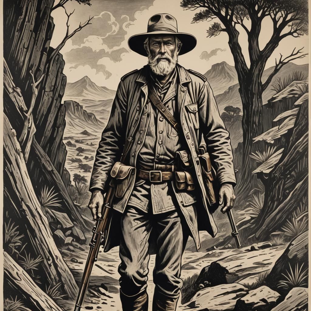 Allan Quatermain: Hyperdetailed Charcoal Drawing in Africa