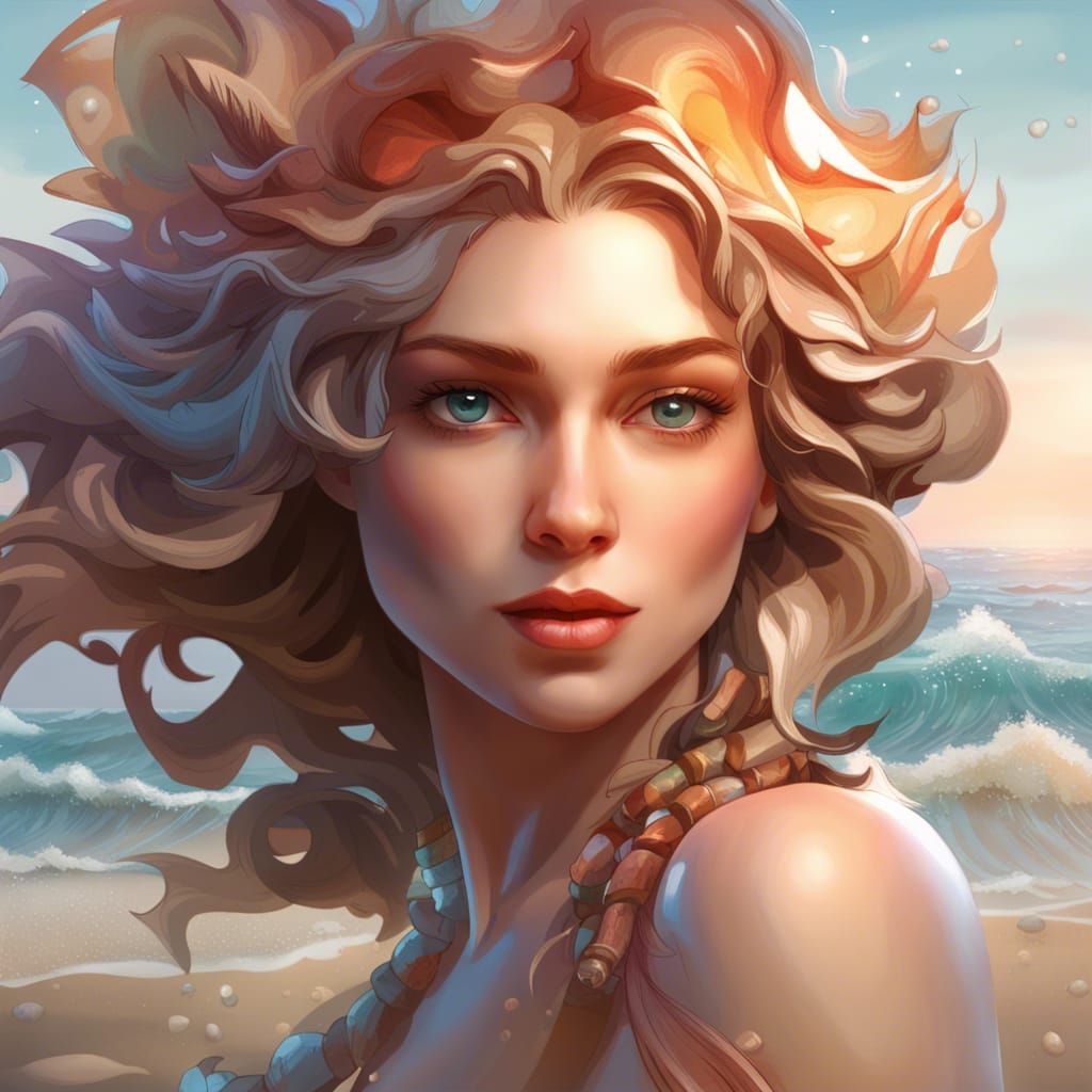 Beach Poster with Shells: Hyperdetailed Seascape Art