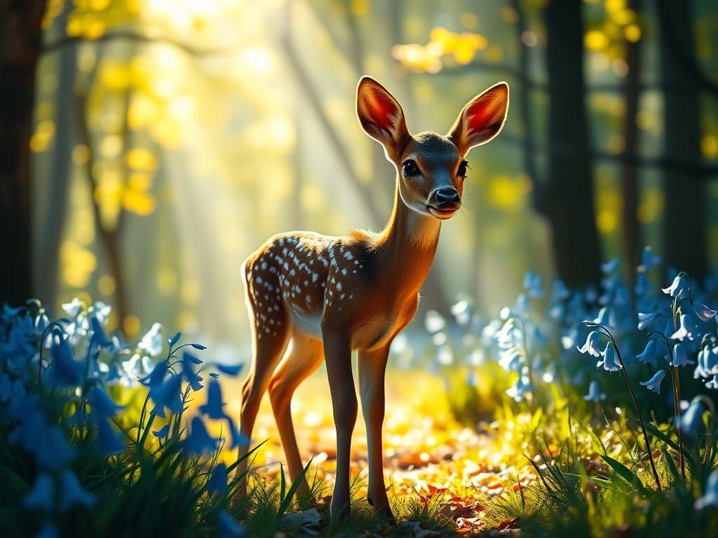 Fawn in Forest: A Neo-Impressionist Oil Painting