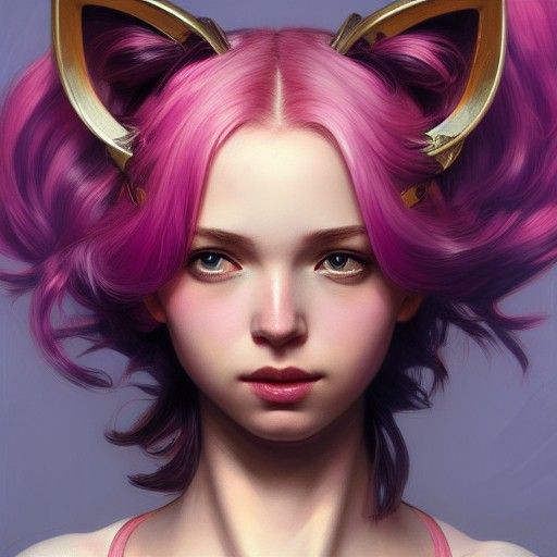 Pink-Haired Cat Girl Portrait in Detailed Digital Art