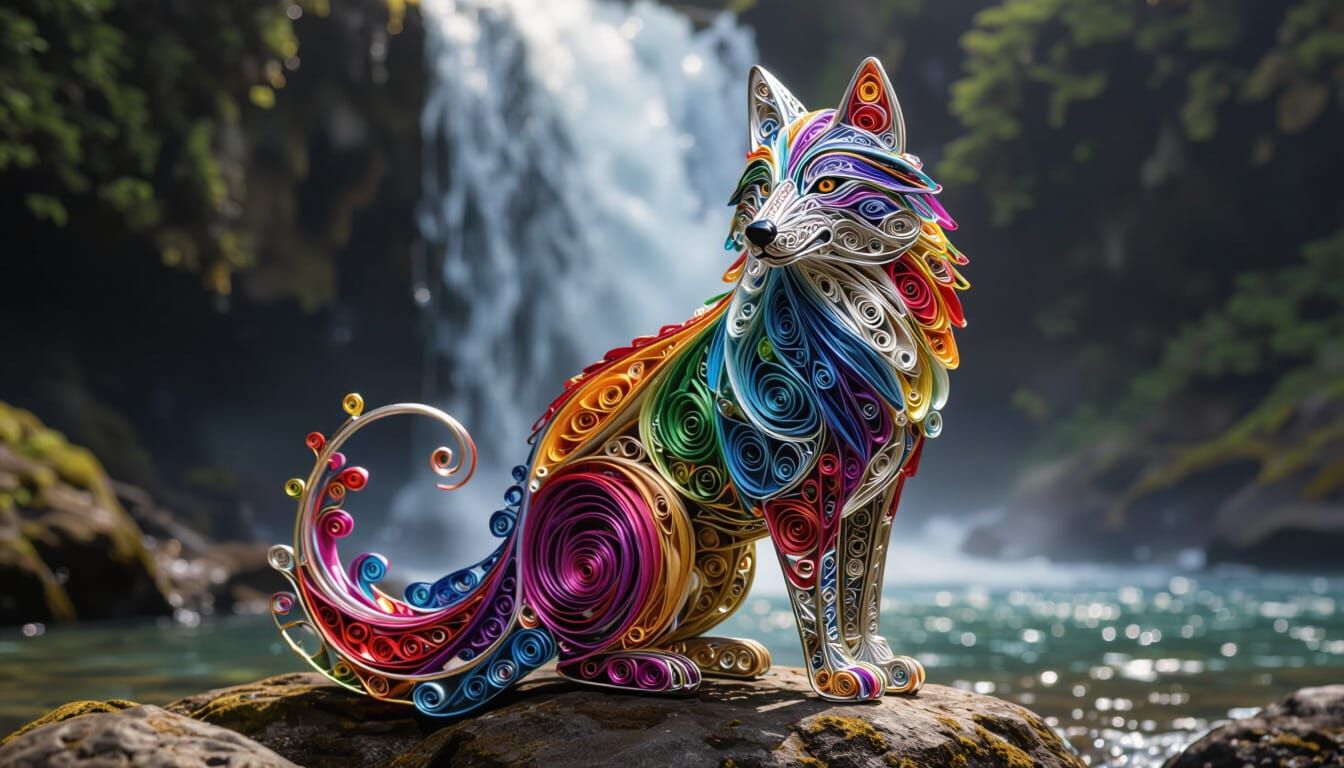 Magical Wire Wolf at Rainbow Waterfall