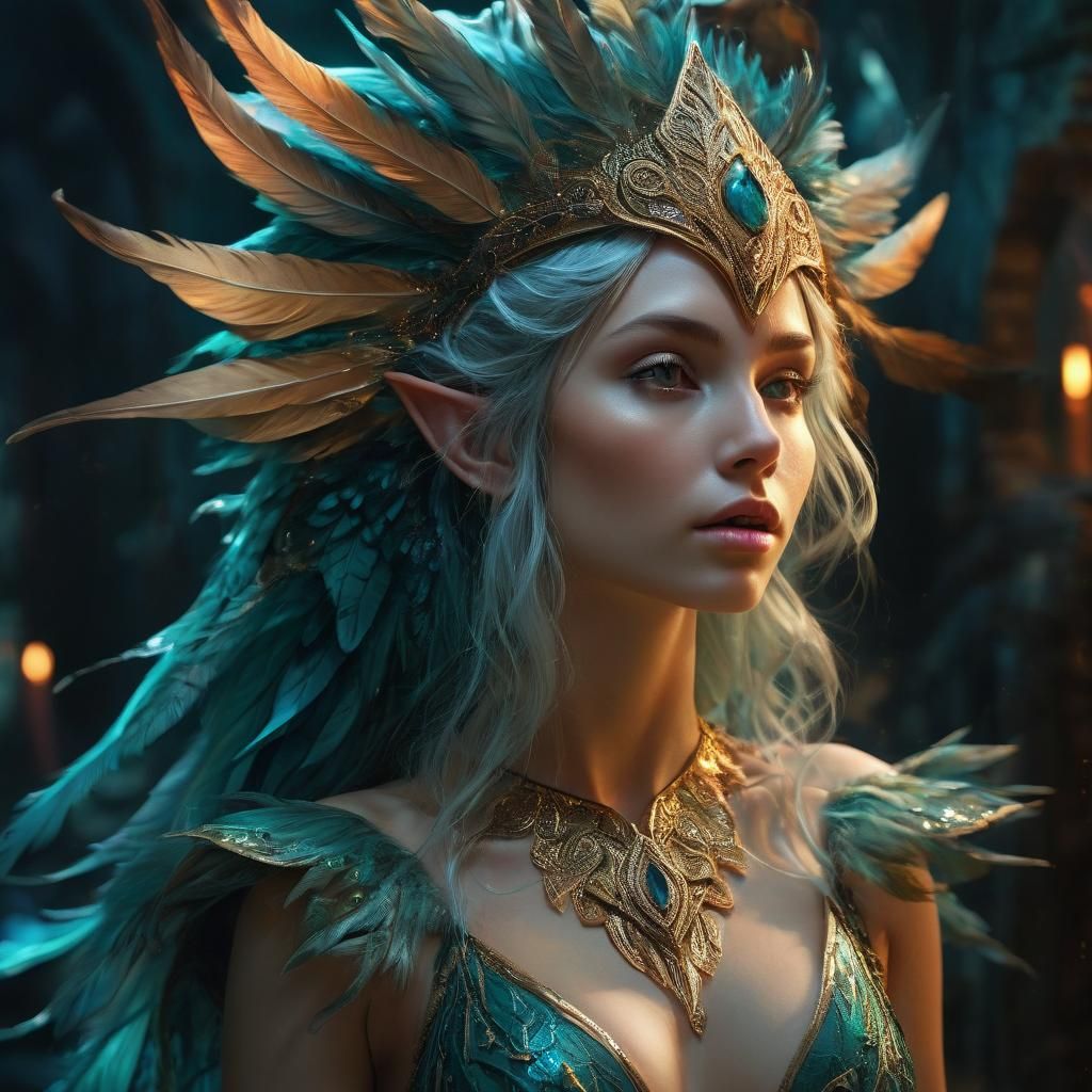 Fantasy Elf Woman in Feathered Headdress