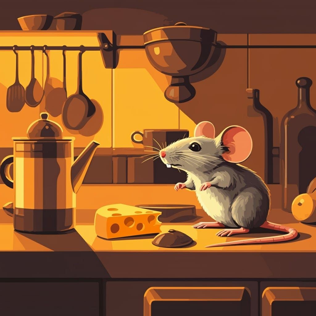 Mouse and Cat in Pop Art Kitchen