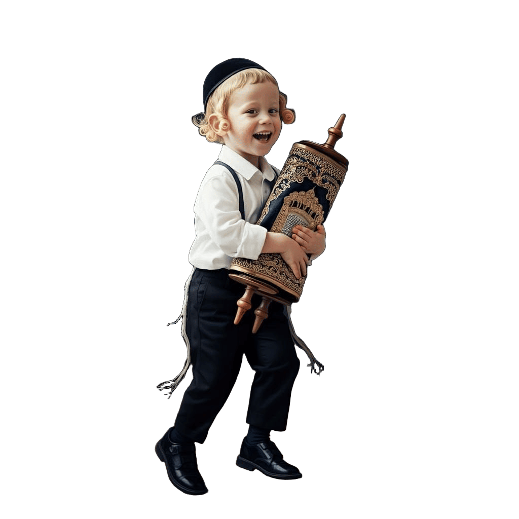 Happy Boy Dancing with Torah Scroll in Detailed Matte Painti...
