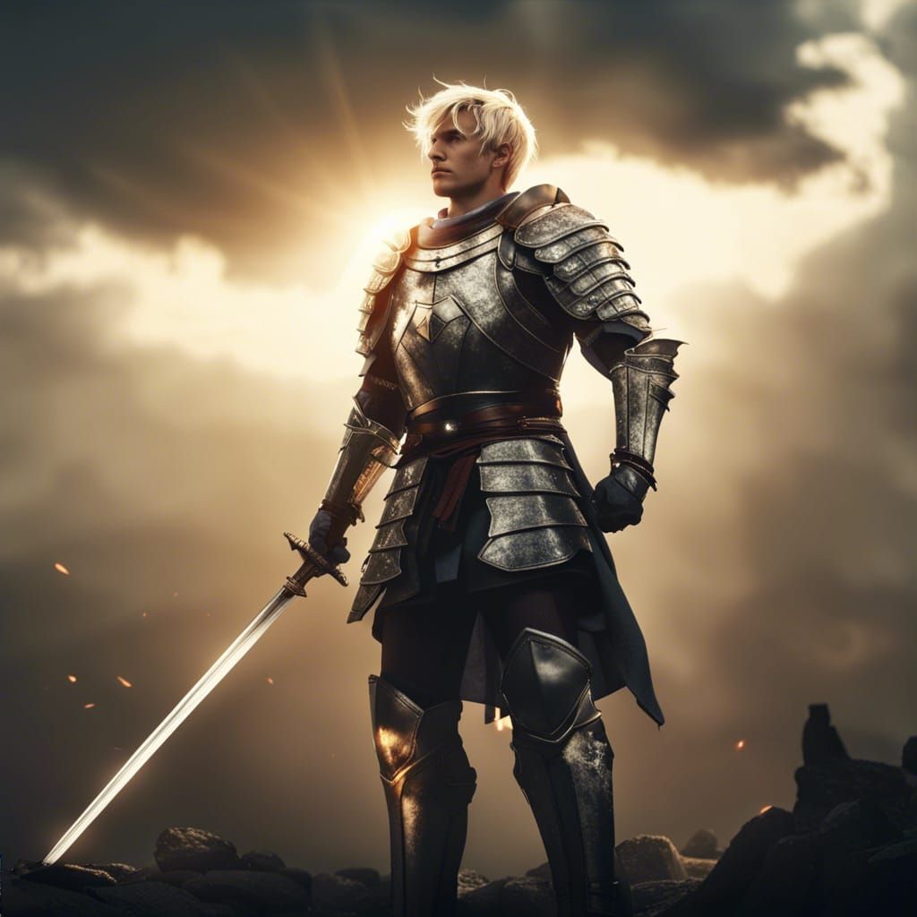 Knight with Sword in Battlefield, Dark Fantasy Concept Art