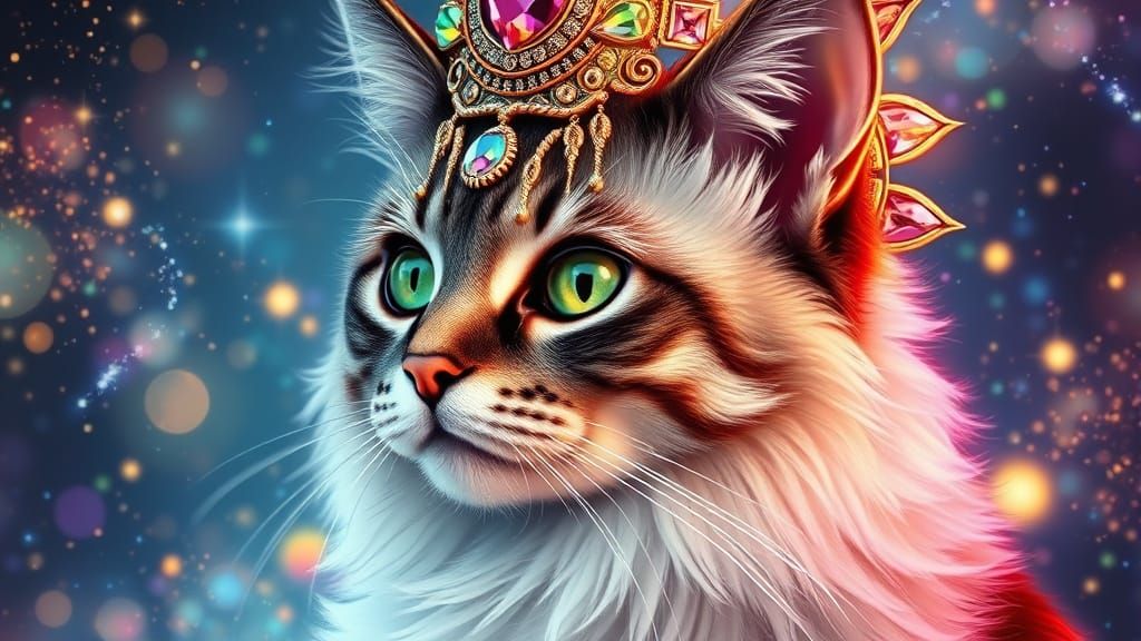 Gem-Encrusted Ragdoll Cat Matriarch: Astral Illustration