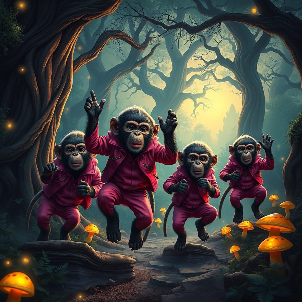 Mischievous Monkeys in Vibrant Pink Leather