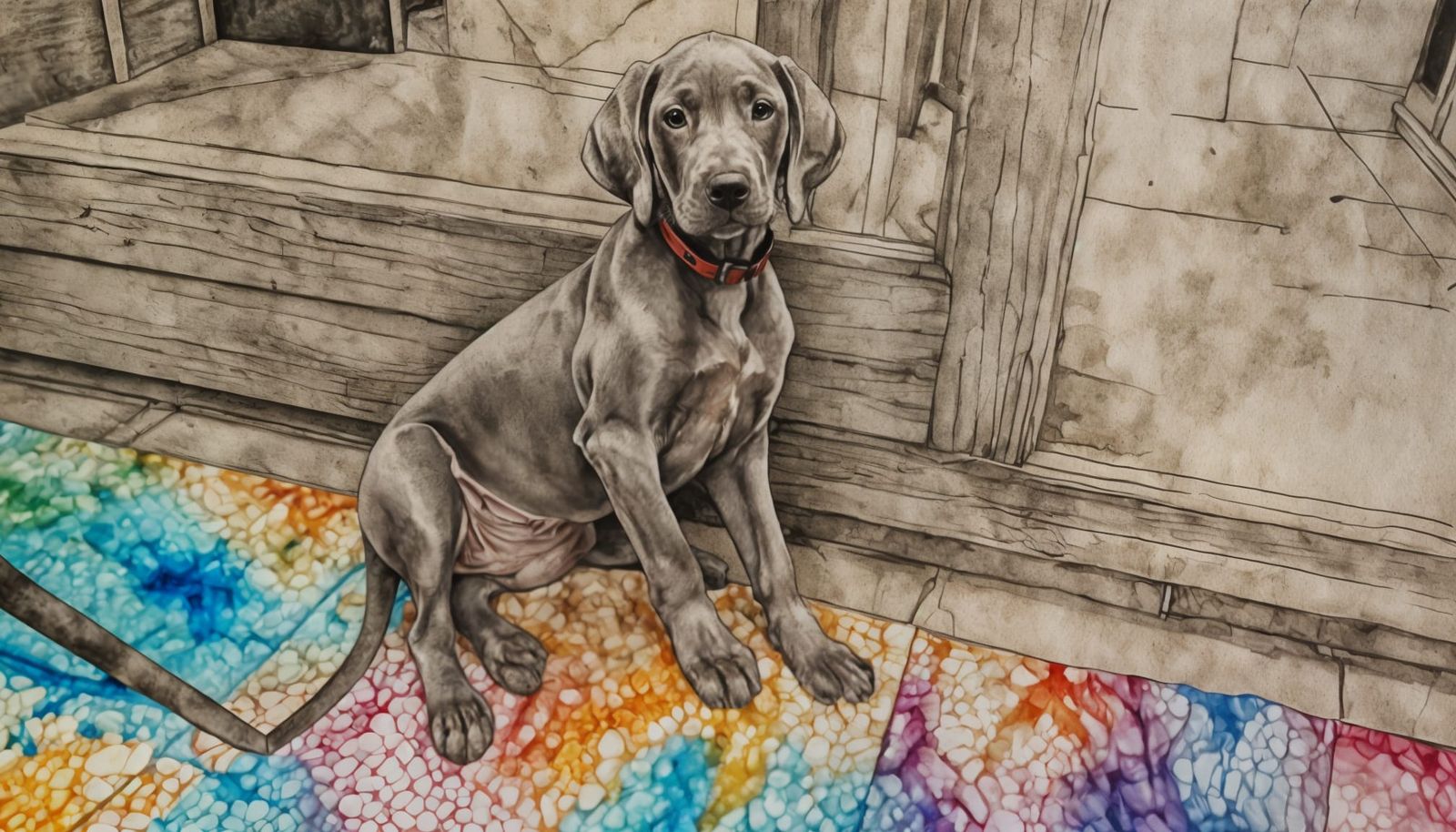 a Weimaraner puppy,  alcohol ink drawing