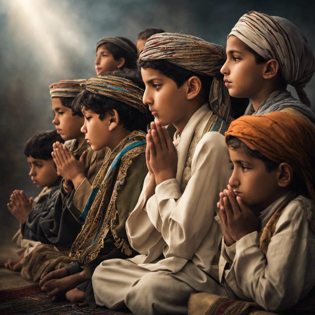Peaceful Prayer: Afghan Children in Serene Calm