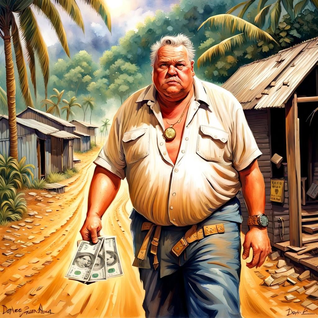 Wealthy Man in Impoverished Village: Photorealistic 3D