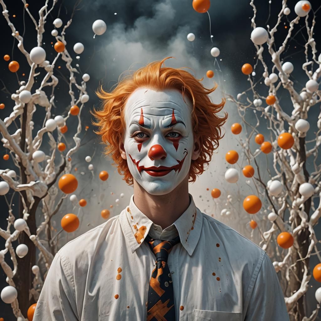 Hyperrealistic Portrait of Man with Clown Mask