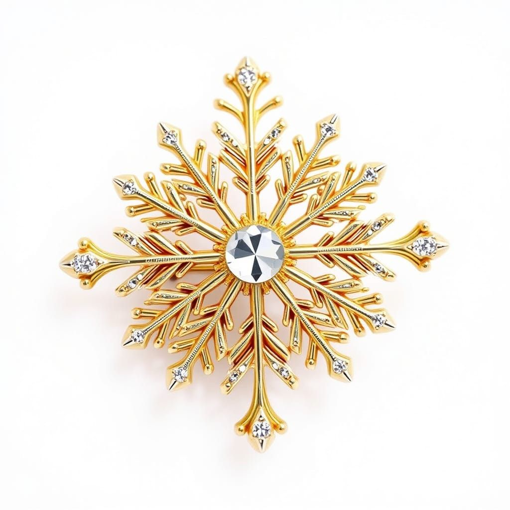 Golden Snowflake Brooch in Luxurious Detail