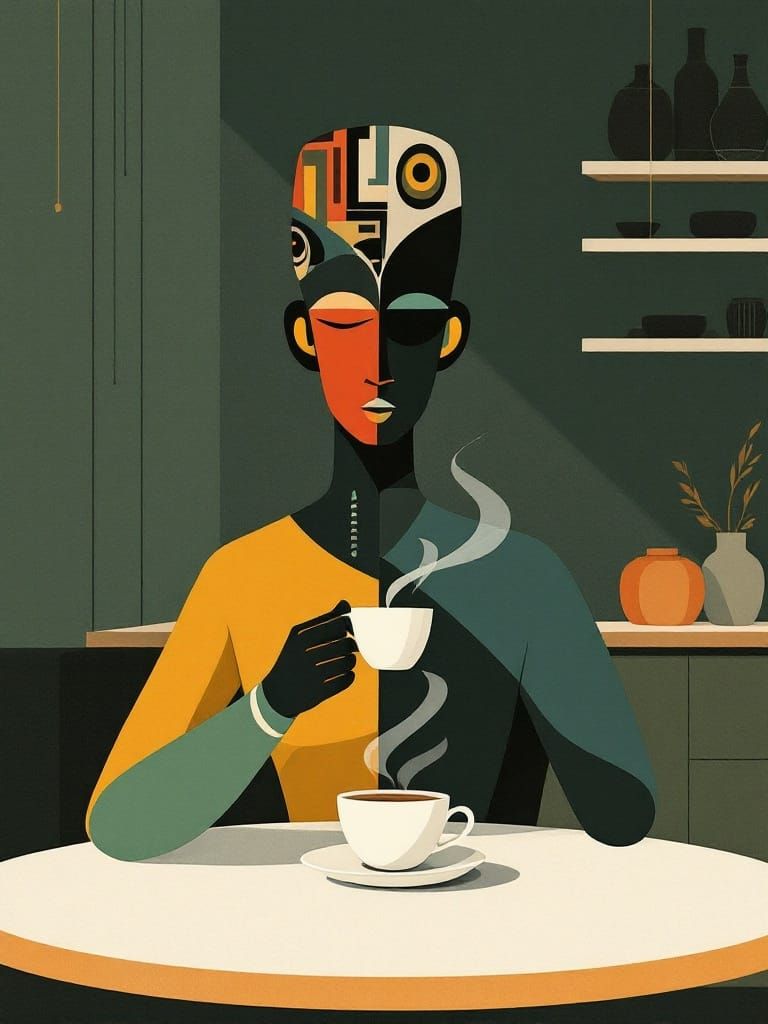 Geometric Figure in Café with Coffee