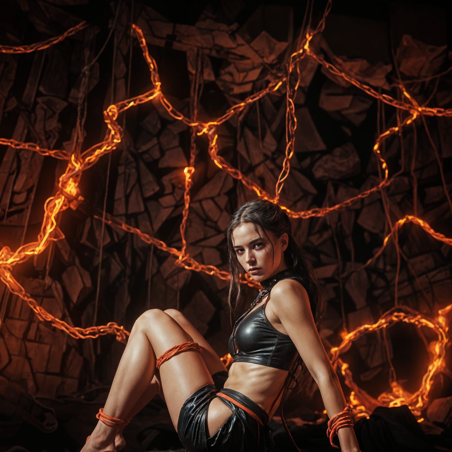 Girl in Shibari Neon Hellscape