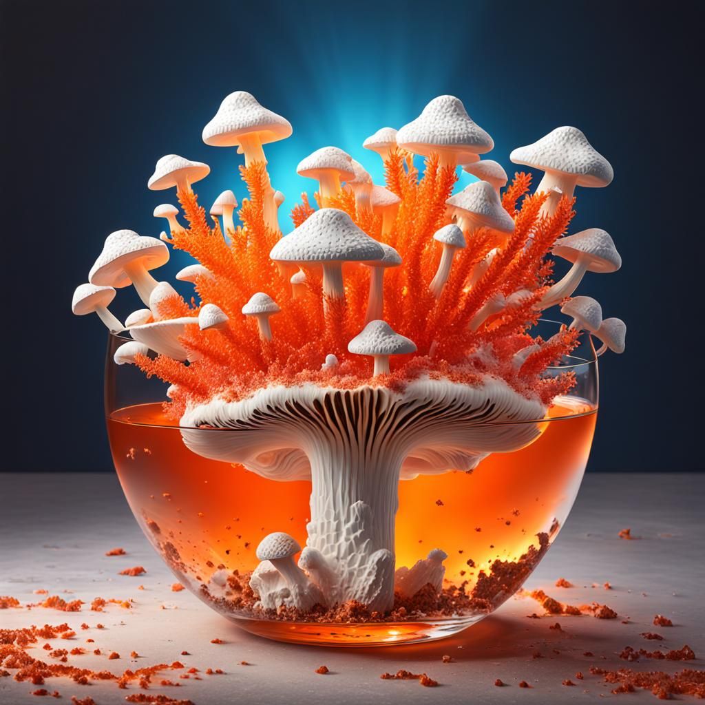 Giant Mushroom Inside Crystal with Crocoite Explosion