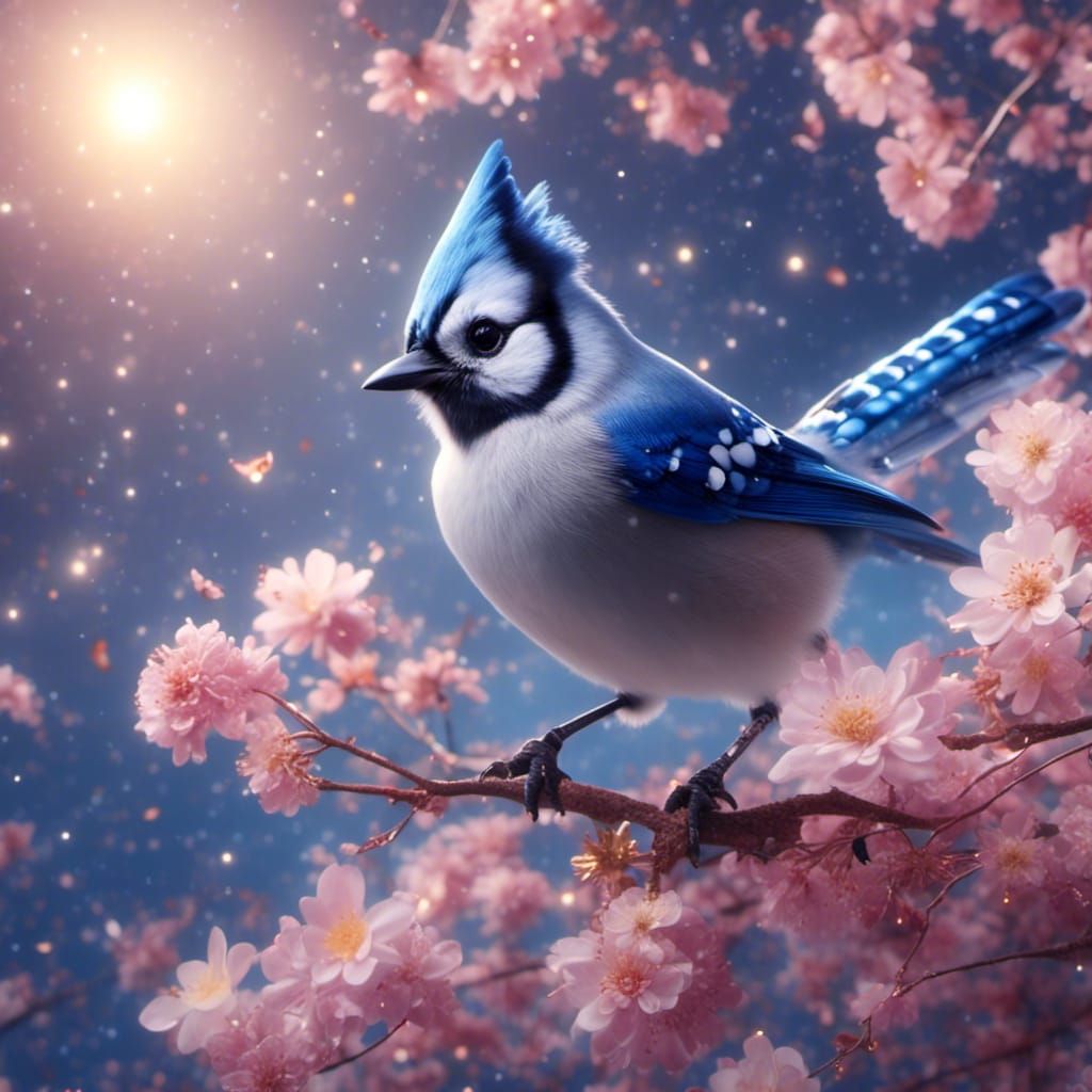 Mystic Blue Jay with Stars and Crystals